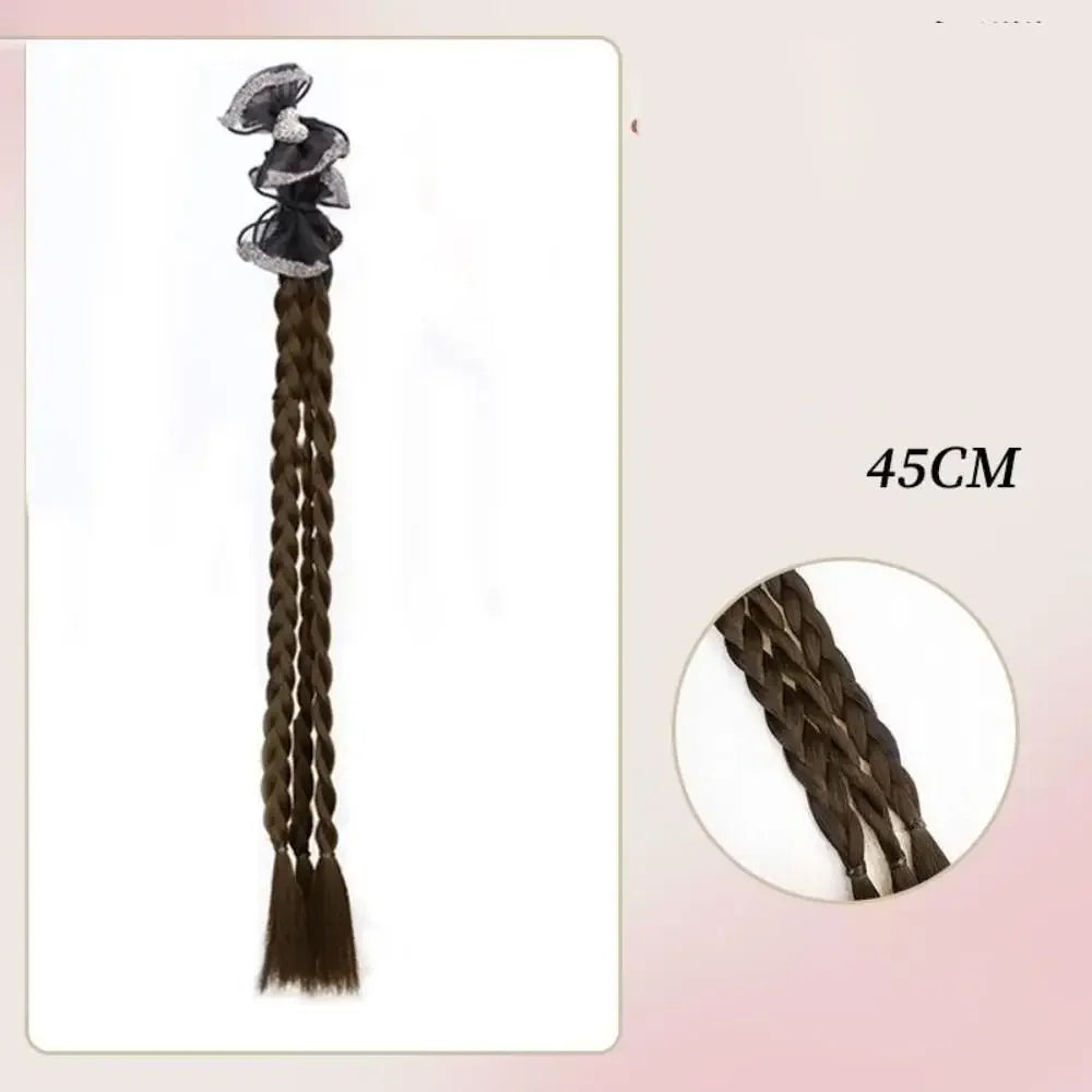 Y2K Girls Bowknot Twisted Braided Synthetic Wig Simulation Double Ponytail Women Extensions