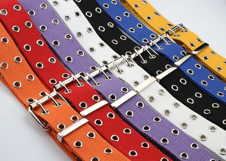 Double Grommet Hole Buckle Belt Wide Canvas Web Belt Female Male Black Red White Waist Strap Belts for Women Men Jeans