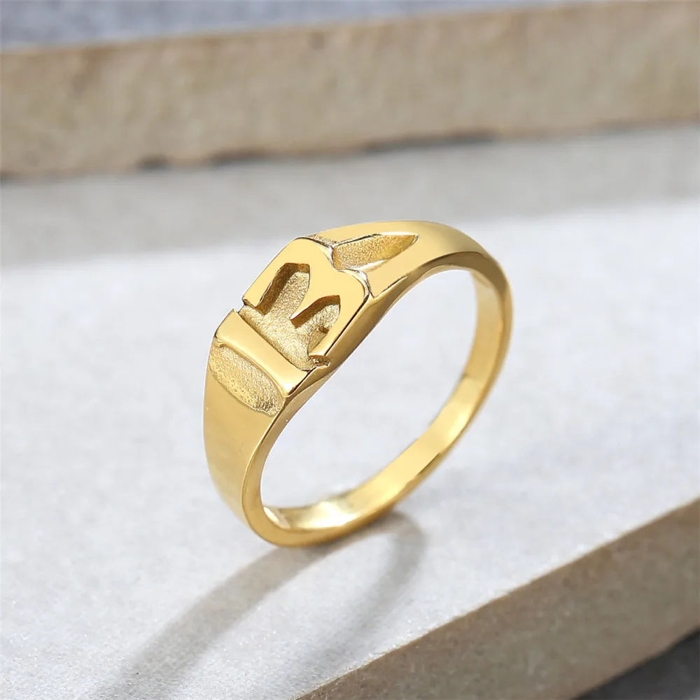 Classic Unique Lucky Number Ring For Men Fashion Punk Stainless Steel Number 13 Alphabet Ring For Women Amulet Jewelry Gift
