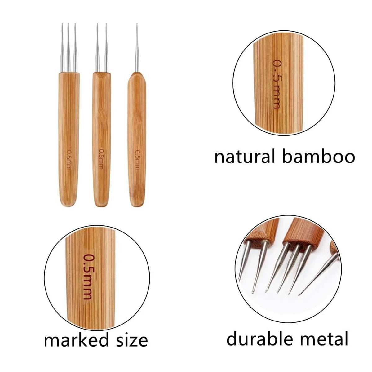 1Pcs/Lot 1-2 Hook 1-3 Hooks Style Dreadlock Needle For Braid 0.5Mm/0.75Mm Natural Bamboo Dread-Lock Hair Weaving Tool
