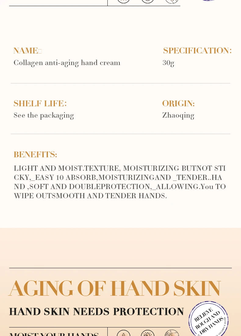 Collagen Anti-wrinkle Hand Cream Anti-drying Cracked Whitening Moisturizer Fade Fine Line Soft Smooth Repair Hand Foot Skin Care