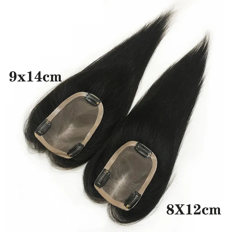 9X14CM Virgin Human Hair Toupee For Women #3 Net Straight Toppers 8x12cm Natural Black Color 8-12inch