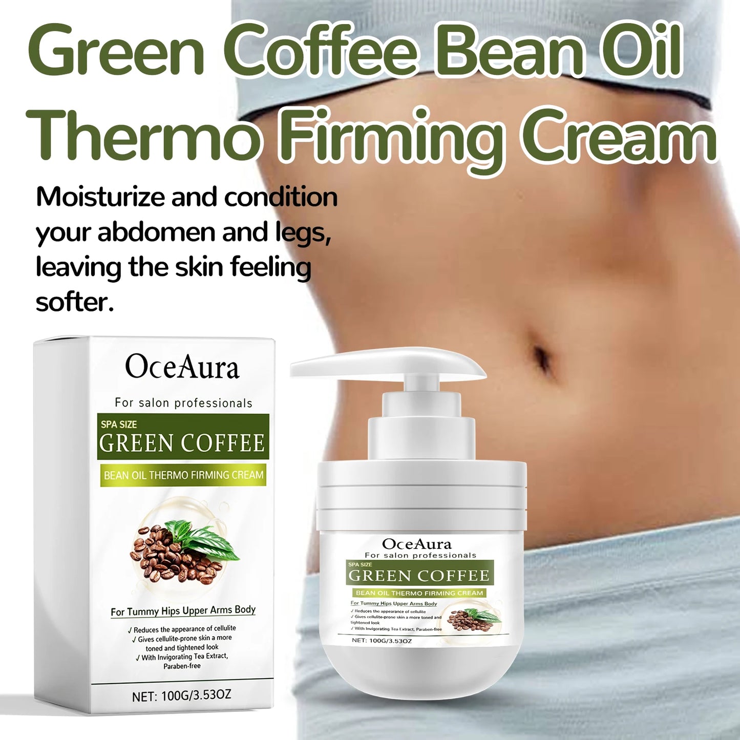OceAura Green Coffee Bean Firming Body Cream Moisten the Skin Cream Caffeine Body Lotion Moisturizer To Firm Tighten Skin