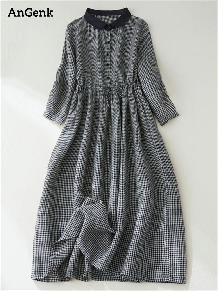 2024 Patchwork Fashion Black White Plaid Autumn Dresses Office Lady Work Dress Japanese Style Women Spring Casual Long Clothing