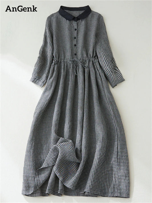 2024 Patchwork Fashion Black White Plaid Autumn Dresses Office Lady Work Dress Japanese Style Women Spring Casual Long Clothing