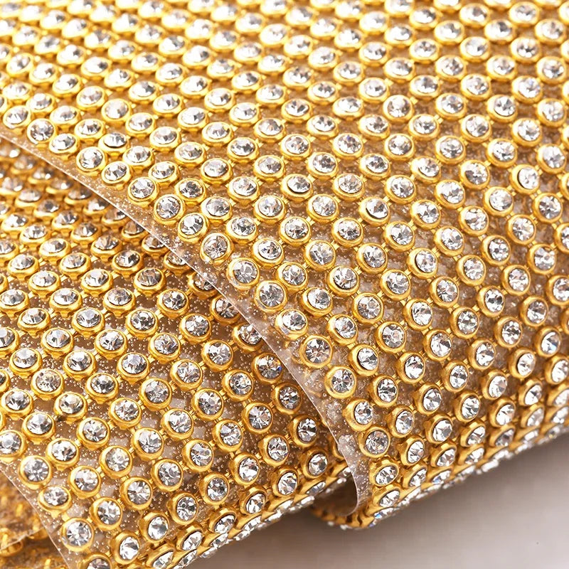 45x60cm Hotfix Gold/Sliver/Black Crystal AB Aluminum Rhinestone Sheet Glass Crystal Rhinestone Trim Iron on Garment Accessories