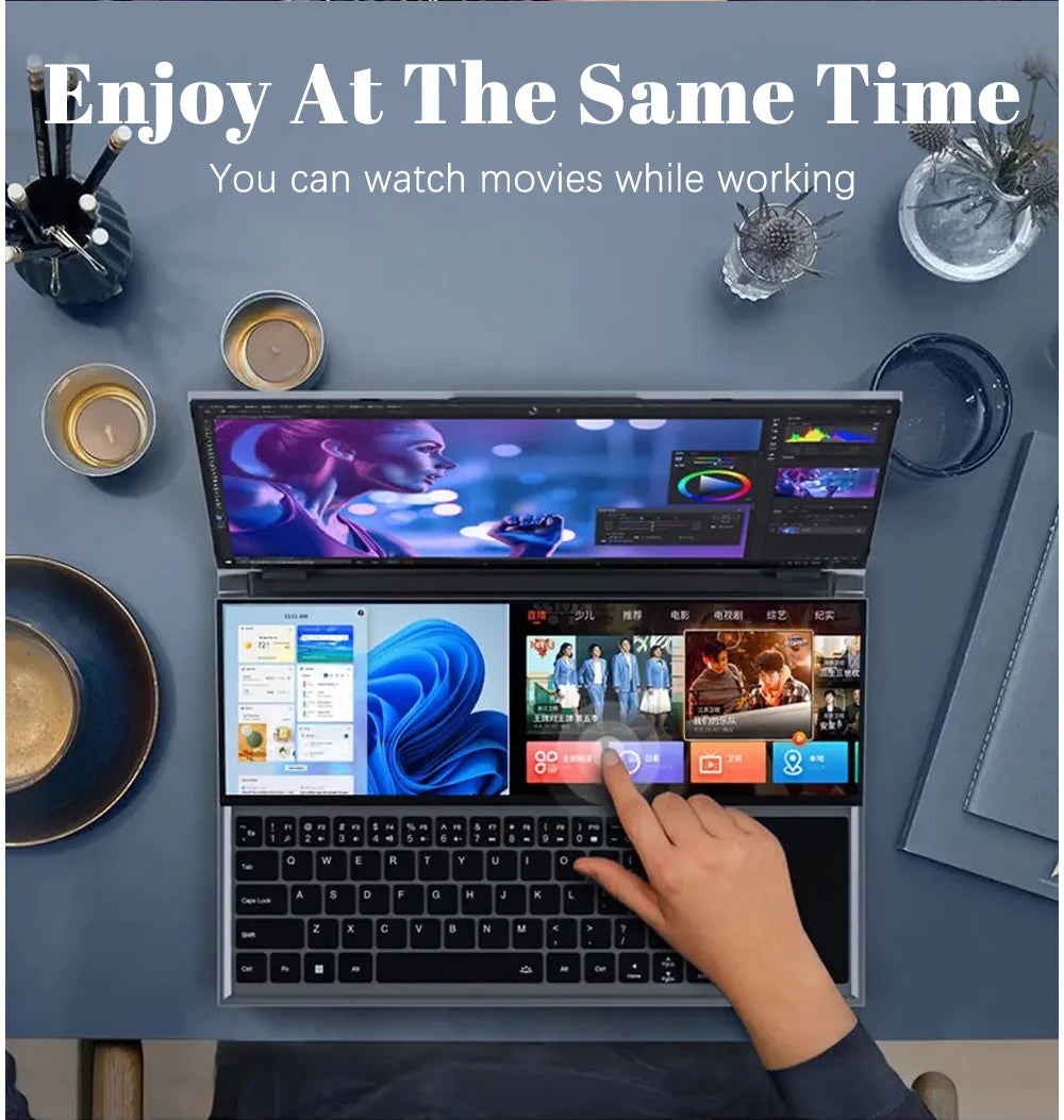 Topton Dual Screen Gaming Laptop 16 Inch IPS + 14'' Touch Intel i9-10885H I7-10750H Max 64GB 4TB Slim Notebook Gamer PC Computer