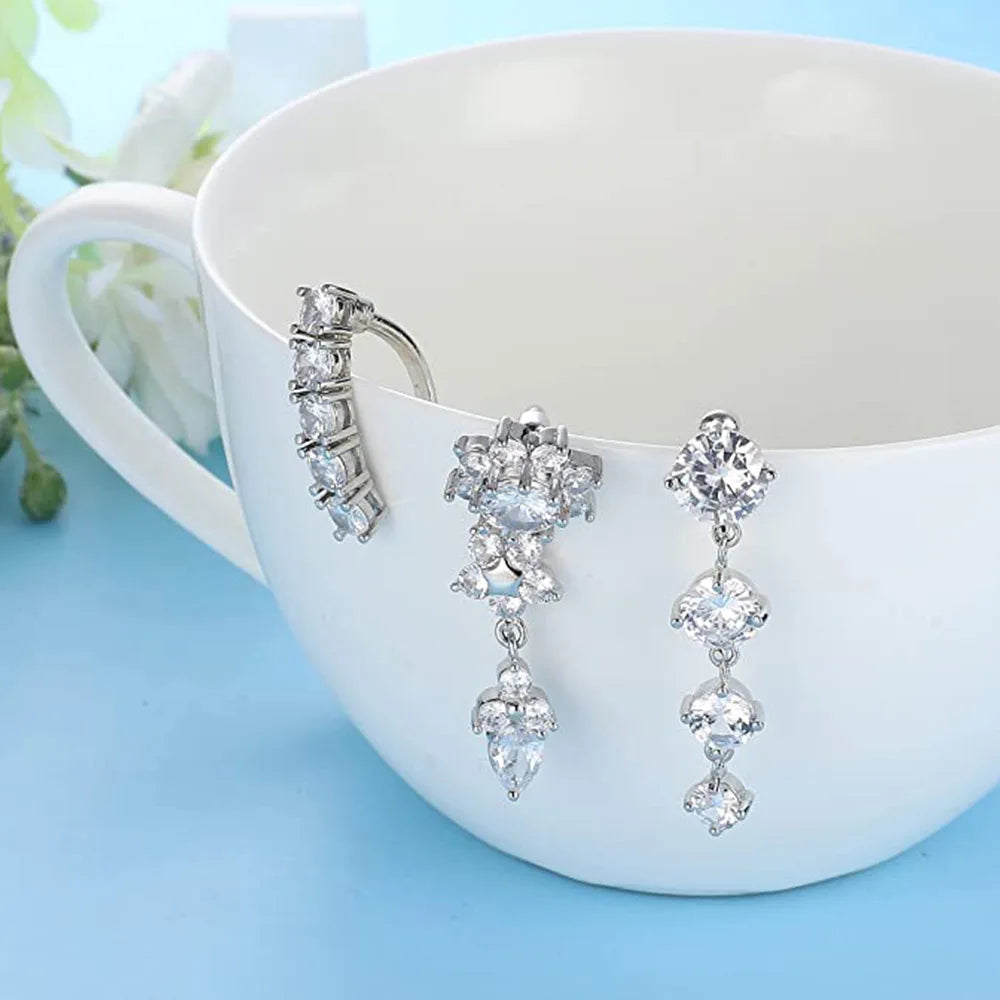 10 Styles Sexy Dangling Navel Belly Button Ring Oreja 14G Double Round Cubic Zirconia 316L Surgical Steel Belly Piercing Jewelry