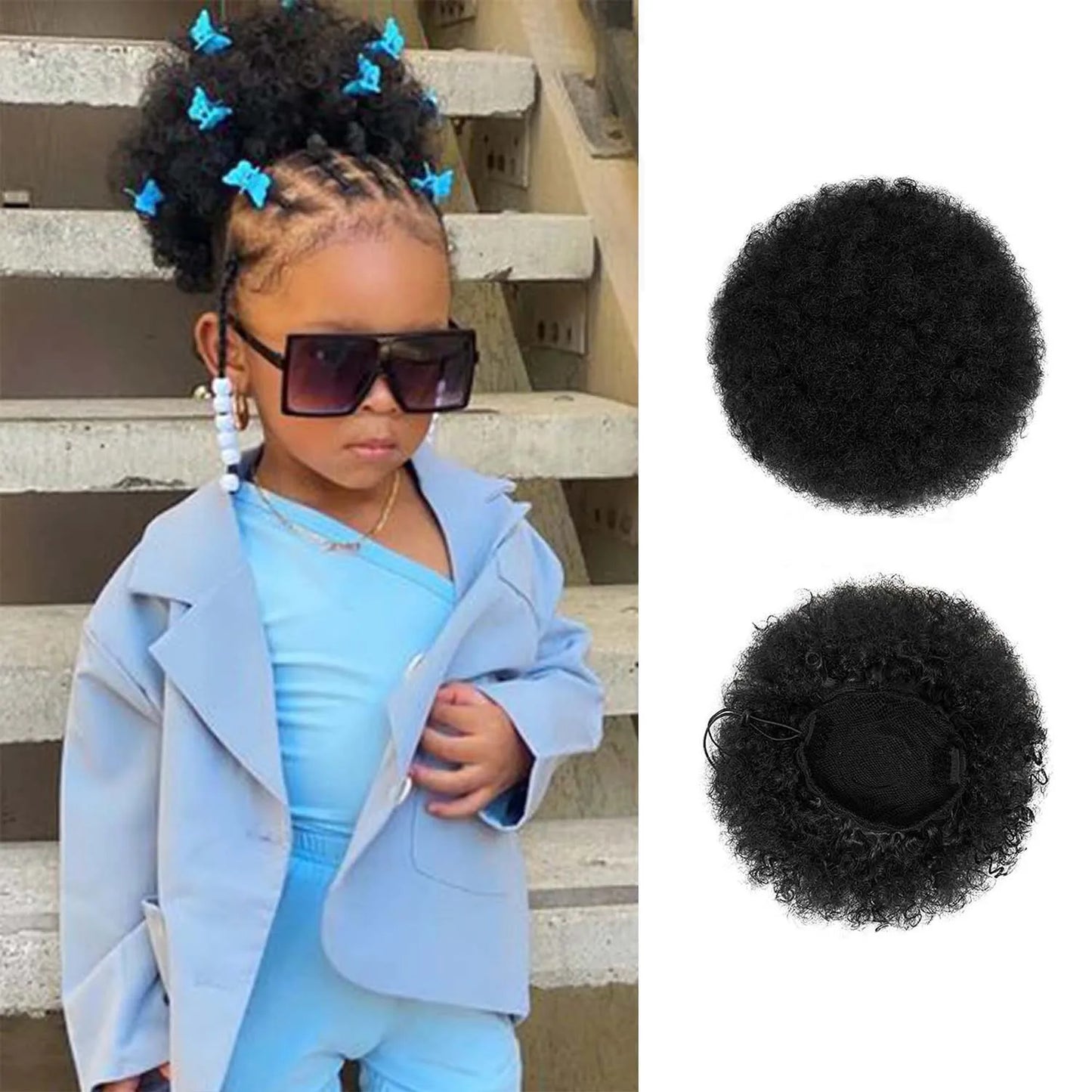 Synthetic 1PCS Kids Ponytail Afro Puff Ponytail for Girls Kids Kinky Curly Hair Updo Donut Chignon Children Small Size Hair Buns