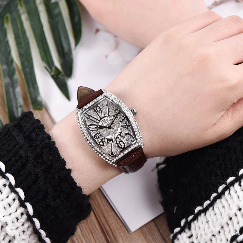 Fashion Unique Design Luxury Diamond Crystal Women Watches Colorful Leather Strap Quartz Girl Ladies Clock Dress Wristwatch