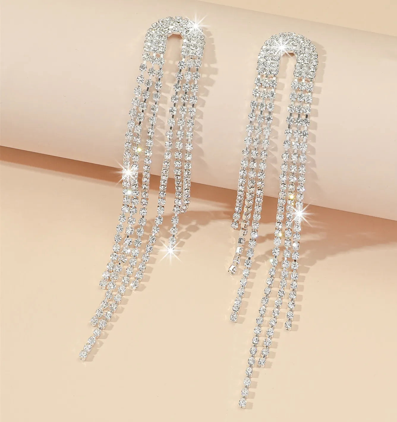 Shiny Multicolored Crystal Long Drop Earrings For Women Brides Classic Geometry Square Dangle Earring Wedding Party Jewelry Gift
