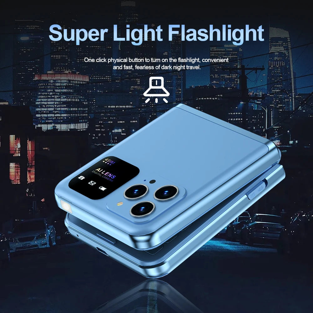 SERVO Flip6 GSM Fold Mobile Phone 4 SIM Card 2.4'' Screen Auto Call Record Button Torch Speed Dial Magic Voice Popular Cellphone