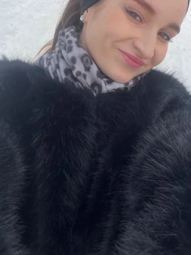 2024 Autumn Winter New Fashion Gradient Fluffy Fur Coat Women High Street Luxury Faux Fox Fur Jacket Female Overcoats