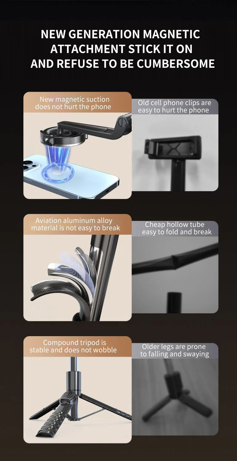 Xiaomi Magnetic Selfie Stick 1.24M Wireles Folding Telescopic Tripod for Android IPhone Smartphone with Remote Control