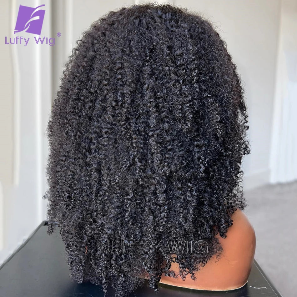 Afro Kinky Curly Wig with Bangs Human Hair Full Machine Made Scalp Top Wig Remy Brazilian Glueless Afro Curly Wig 200 Density