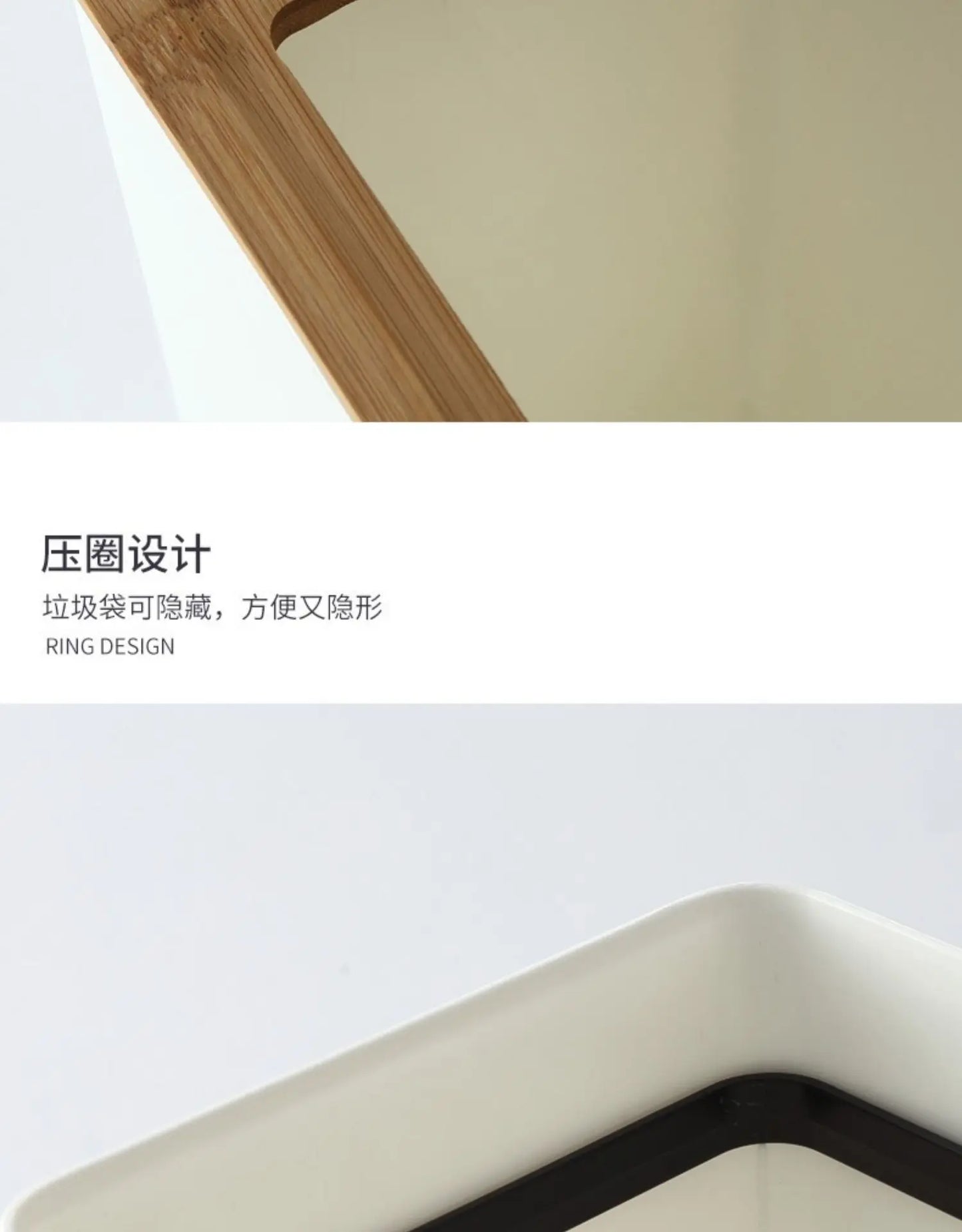 Japanese Style Simple Bamboo Cover Trash Bin Household Living Room Kitchen Bedroom Bathroom Hotel Creative Square Paper Basket