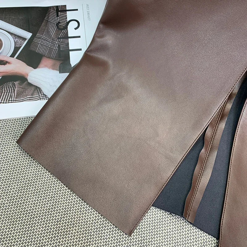 Vintage Faux PU Leather Hobble Skirts Women Sexy Bodycon Midi Skirts Hem Split Ladies Mermaid Skirt Party Clothes New Custom