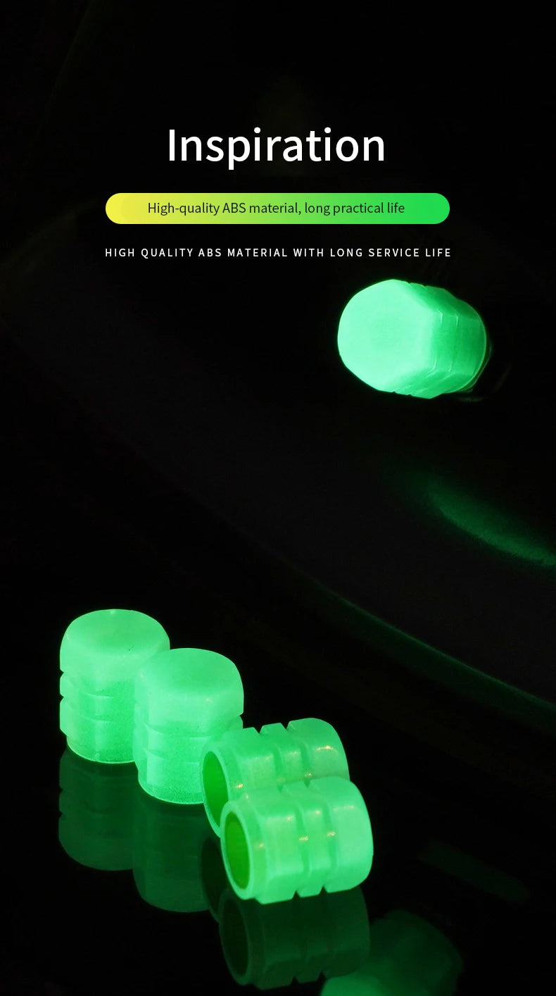 4pcs Luminous Valve Caps Fluorescent Night Glowing Car Motorcycle Bicycle Bike Wheel Tyre Hub Luminous Valve Stem Caps Decors