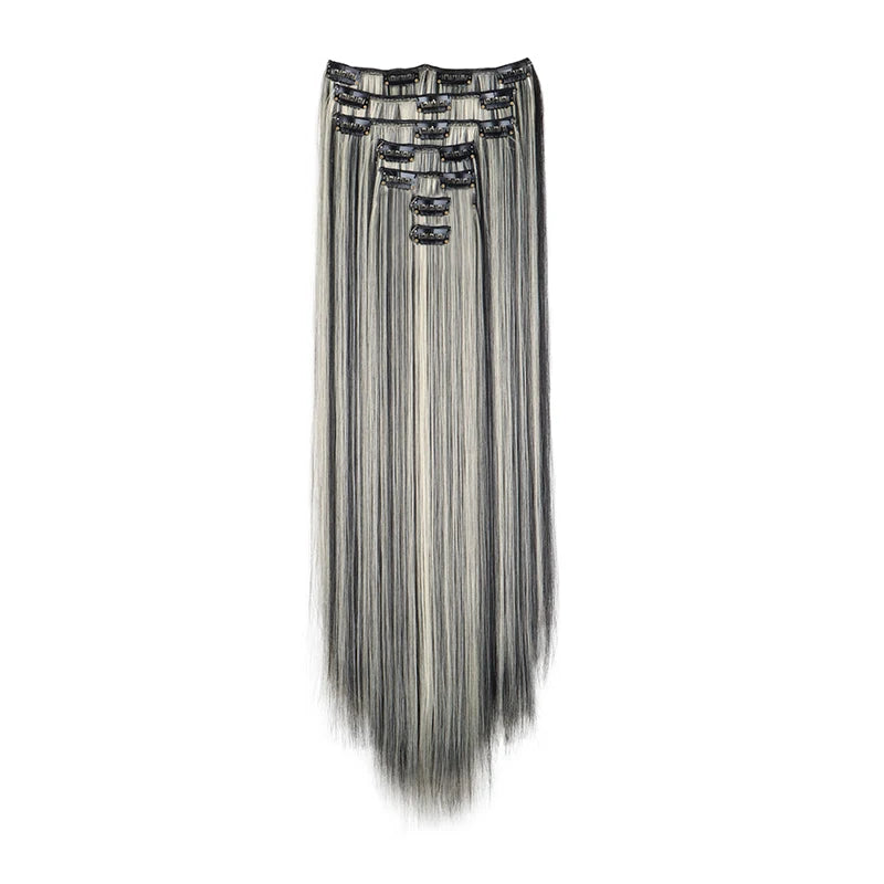 16 clips Synthetic Long Straight Hair Extensions Clips in Hair Black Brown 7Pcs/set Hairpiece for Women
