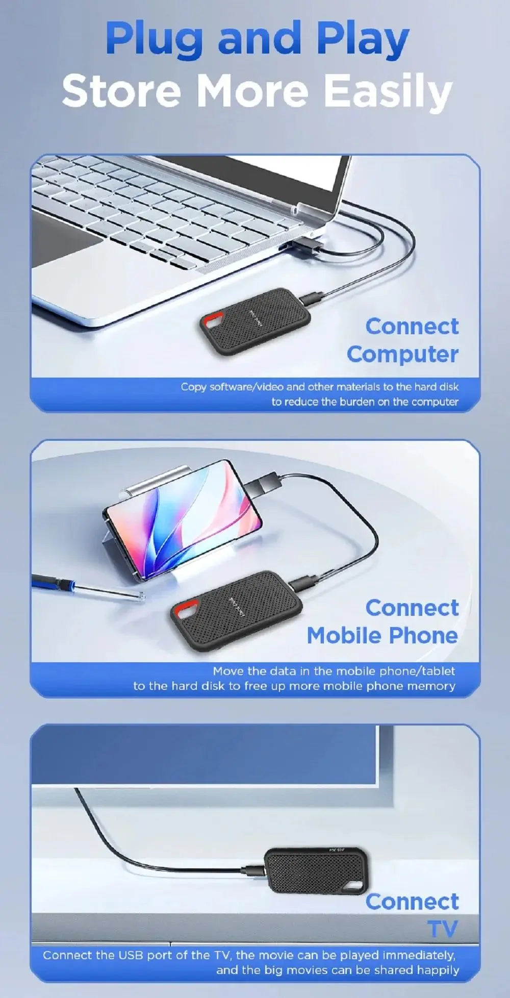 Hot Sales E61 SSD Portable External Hard Drive 2TB M.2 Disk Memory USB 3.1 Storage for SanDisk notebook Desktop Computer Laptops