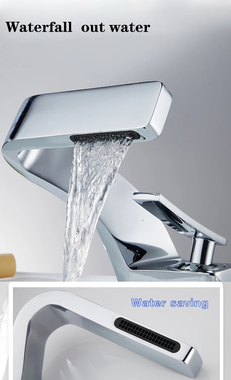TOLM Chrome White Basin Faucet Deck Mounted Waterfall Bathroom Vessel Sink Mixer Tap Single Handle Hot Cold Water Tap