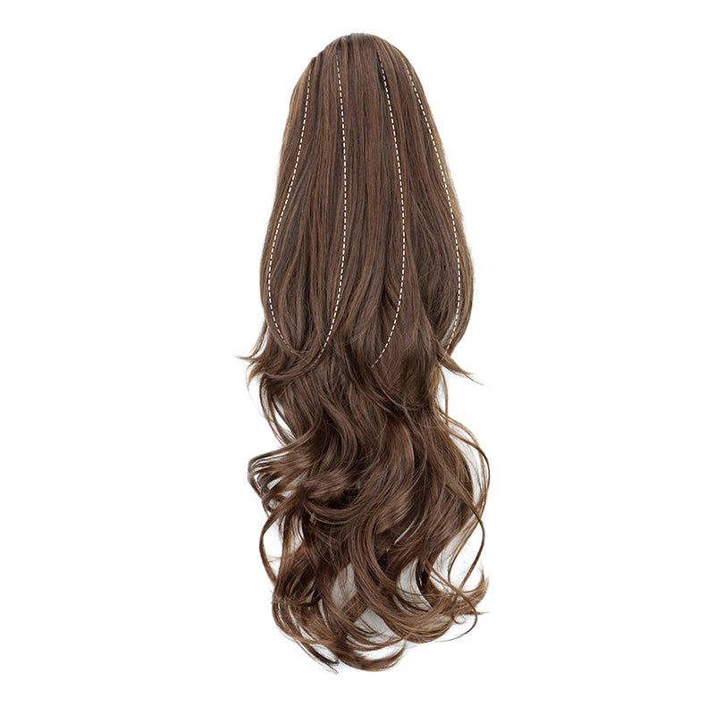 Synthetic 22Inch Long Wavy Curly Layered Ponytail Drawstring Clip in Hairpiece Black Blonde Hair for Women