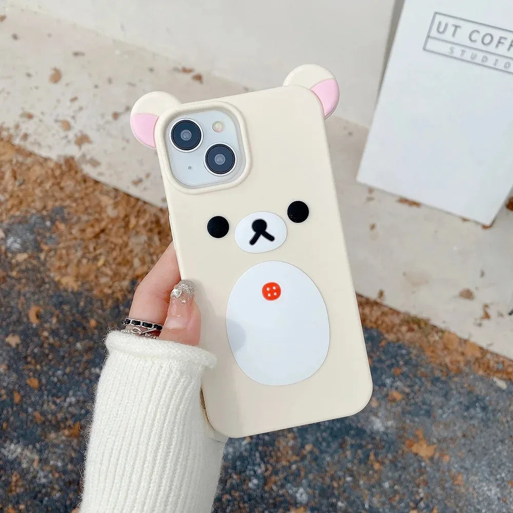 Fashion Cute 3D Cartoon Rilakkuma Bear Soft Silicone Phone Case Back Cover for iPhone 11 12 13 14 15 16 Pro Max