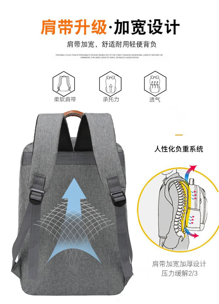 Fashionable Unisex Three-Piece Shoulder Bag Crossbody Chest Bag Lightweight Waterproof Computer Backpack Pure Colour Oxford Mate