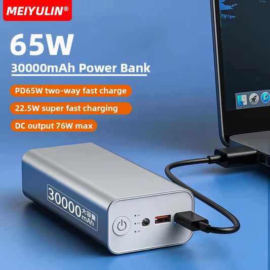 PD 65W 30000mAh Large Capacity Power Bank Portable USB C DC Fast Charging External Spare Battery for iPhone 15 14 Samsung Laptop