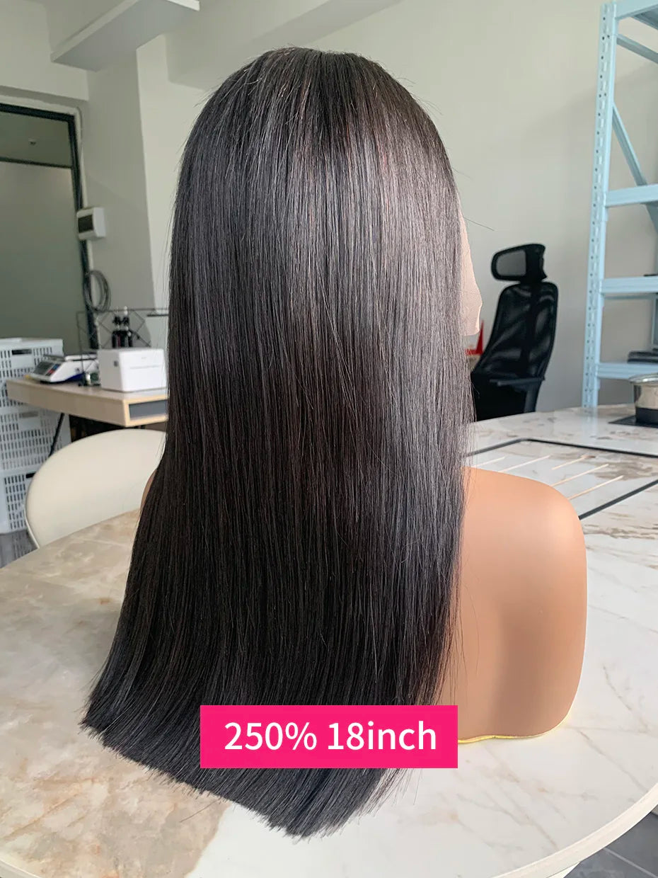 Raw Hair Vietnamese 250 Density 100 Human Hair Lace Frontal Wigs Straight Natural Black 13x6 Bob Wig Lace Front Human Hair Wigs