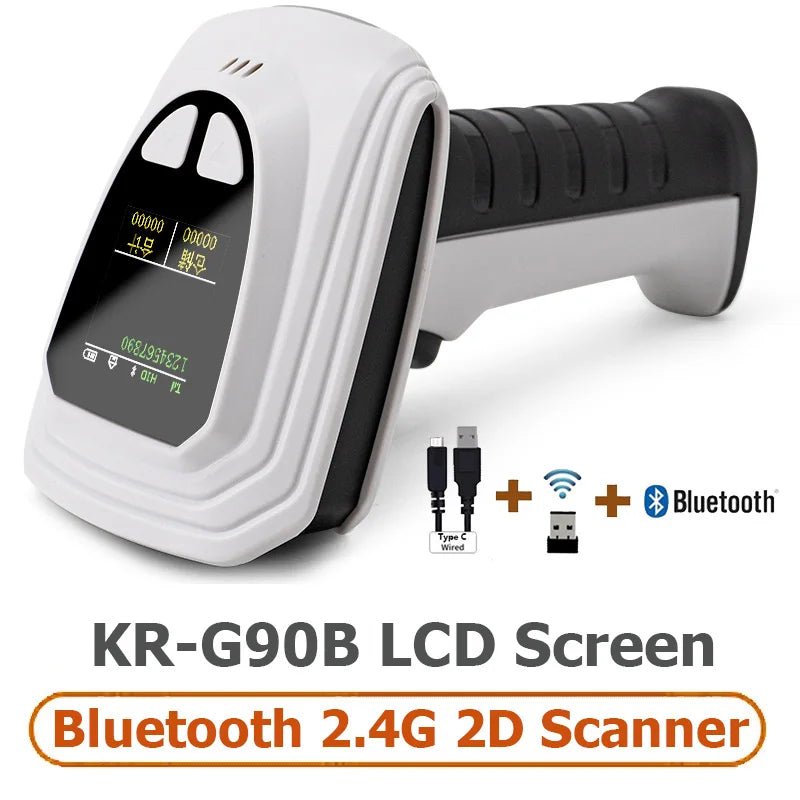Wireless Handheld 2D Bluetooth Barcode Scanner PDF417 Data Matrix QR Code Reader with LCD Screen Display Image Logistic Reader