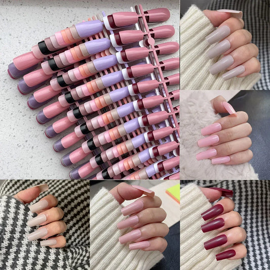 24 Pcs Solid Color Nail Tips Extension System Soft Gel Fake Nail Sculpted Square Full Cover Press on Nail Tips Artificial Nails