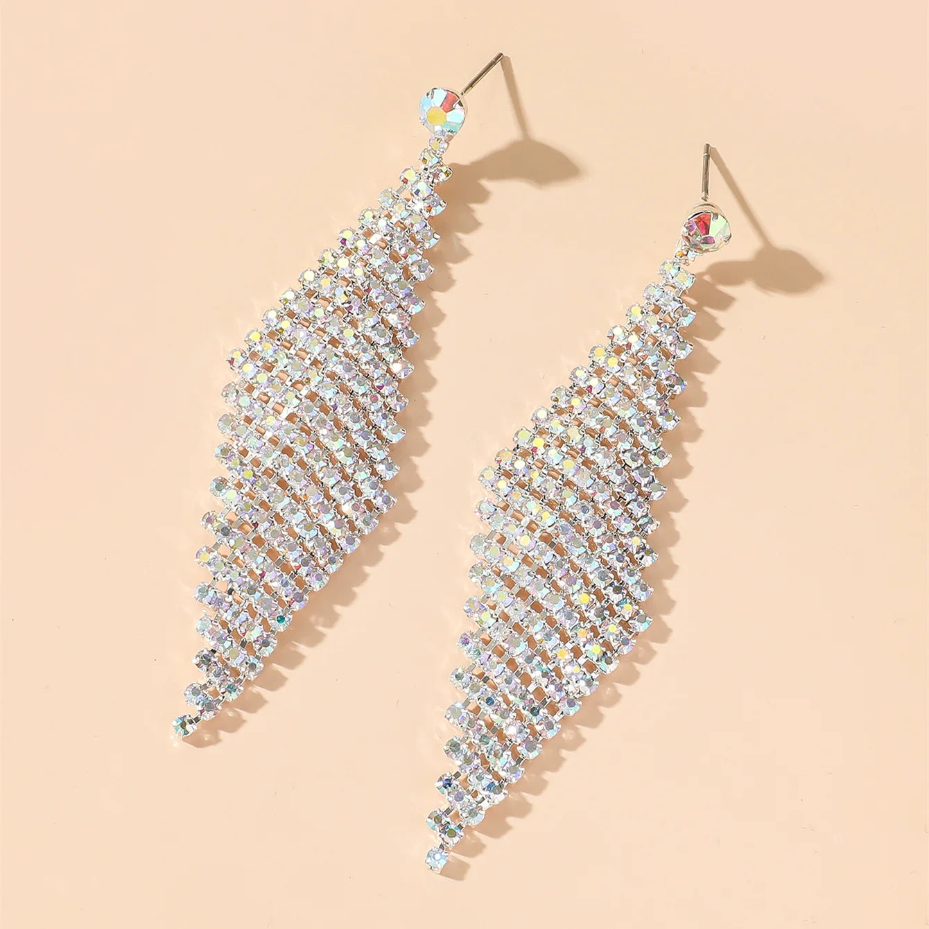 Shiny Multicolored Crystal Long Drop Earrings For Women Brides Classic Geometry Square Dangle Earring Wedding Party Jewelry Gift