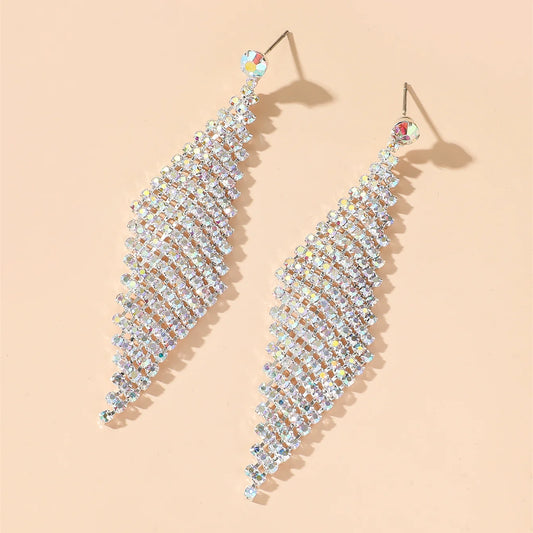 Shiny Multicolored Crystal Long Drop Earrings For Women Brides Classic Geometry Square Dangle Earring Wedding Party Jewelry Gift