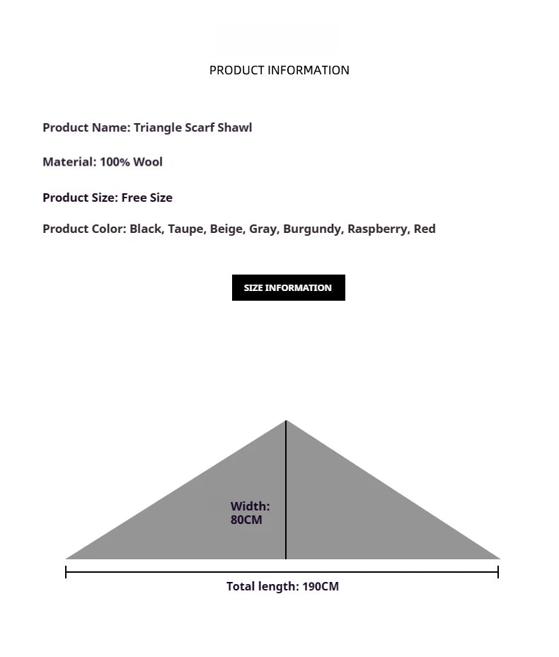 2024 Trend Large Triangle Shawl Scarf 100% Wool Women Knitted Accessories Cape Casual Soft Warm Cappa Cozy Black Gray Red