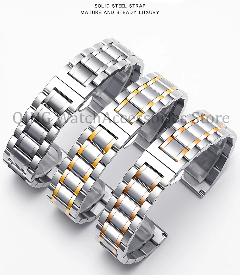 Arc Flat End Solid Stainless Steel Watchband for Tissot Butterfly Clasp Strap 12 13 14 15 16 17 18 19 20 21 22 23 24mm Universal