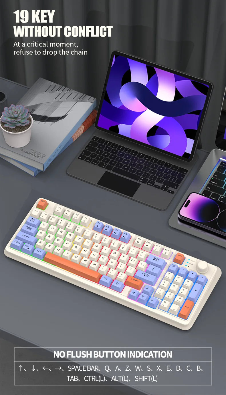 Russian Wireless Keyboard With Russian Layout Spanish Arabic Korean Keyboard Mouse Kit Bluetooth RGB Backlight Volume Knob K94