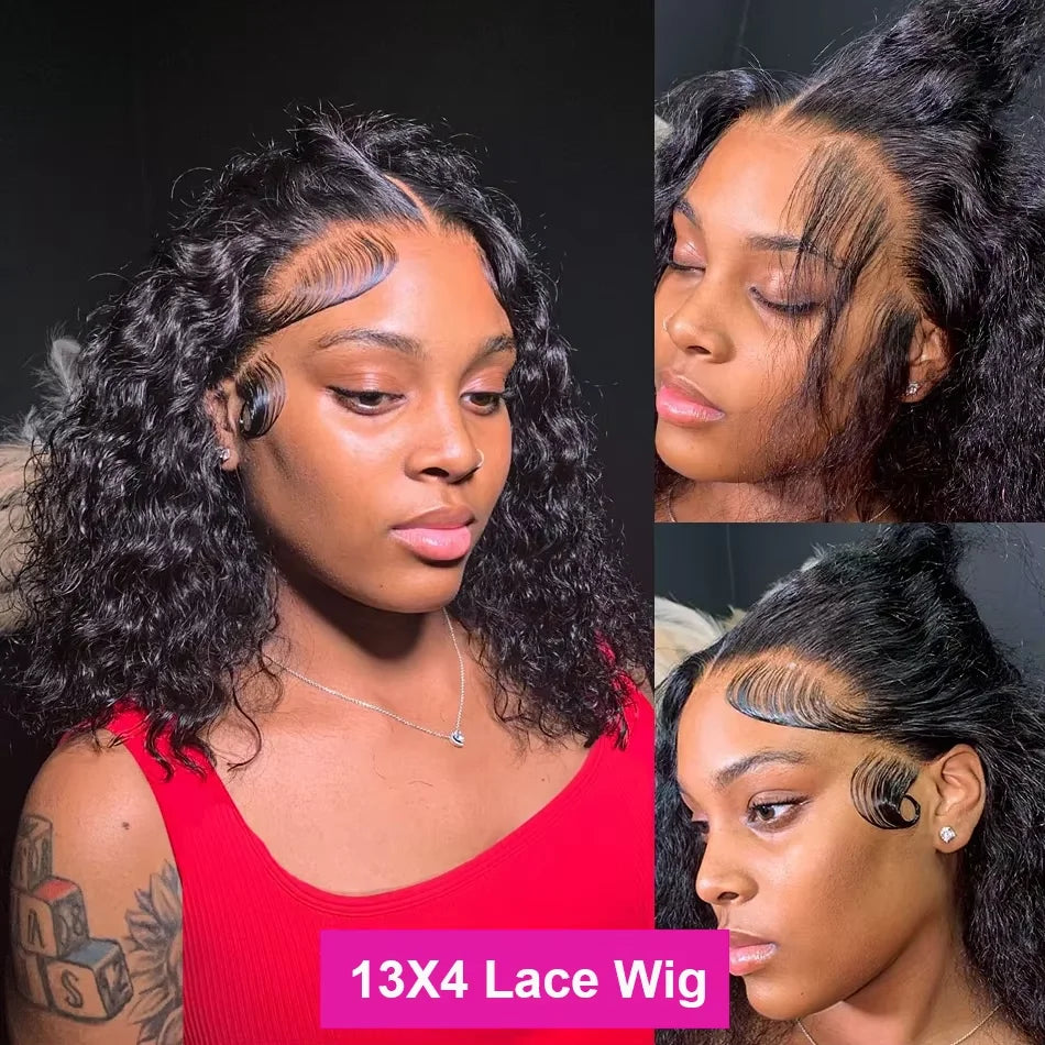 Brazilian Short Bob 100% Human Hair 13x4 Lace Frontal Human Hair Deep Wave 13x4 Lace Front Curly 4x4 Lace Closure Wigs For Women