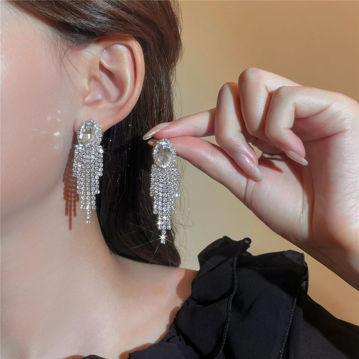 Shiny Multicolored Crystal Long Drop Earrings For Women Brides Classic Geometry Square Dangle Earring Wedding Party Jewelry Gift