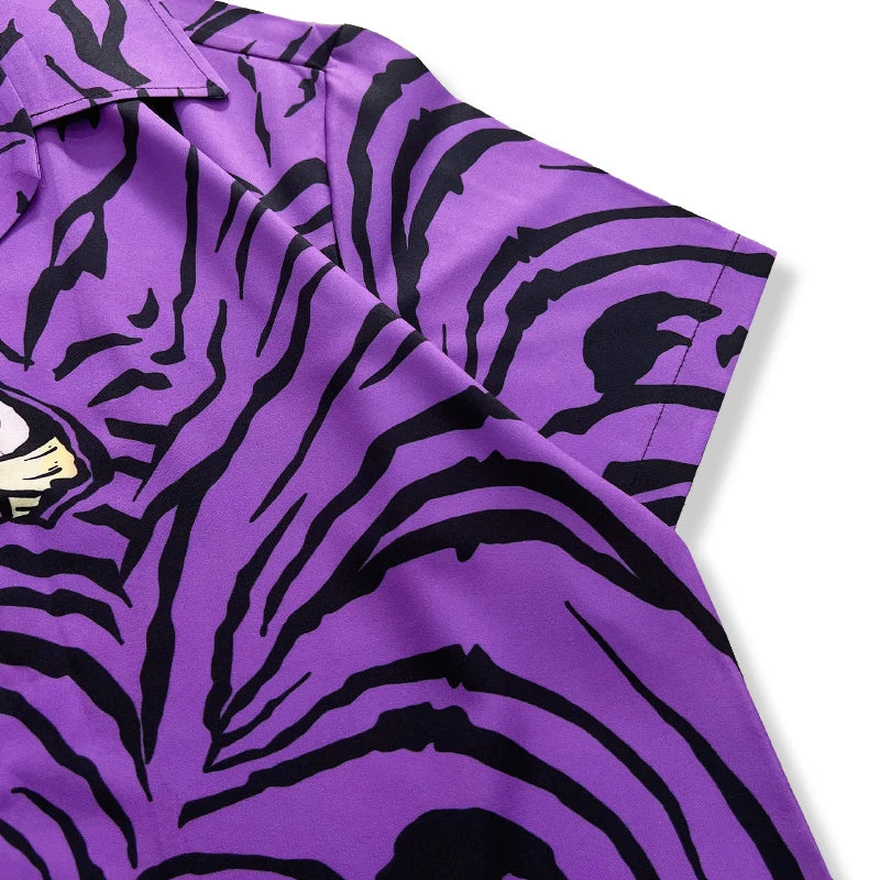 Dark Icon Purple Tiger Hawaiian Shirts Men Summer Button Down Collar Men's Shirts Male Top
