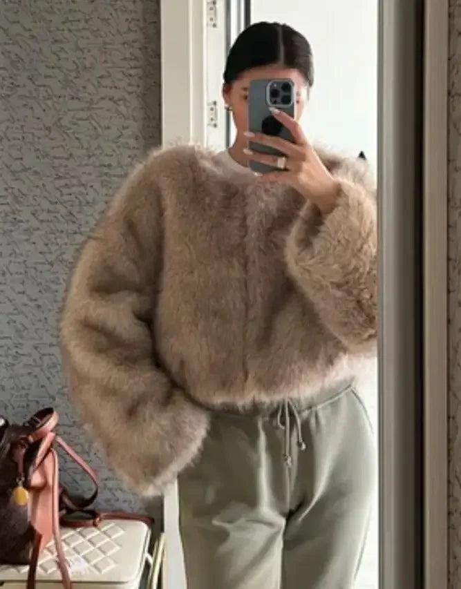 2024 Autumn Winter New Fashion Gradient Fluffy Fur Coat Women High Street Luxury Faux Fox Fur Jacket Female Overcoats