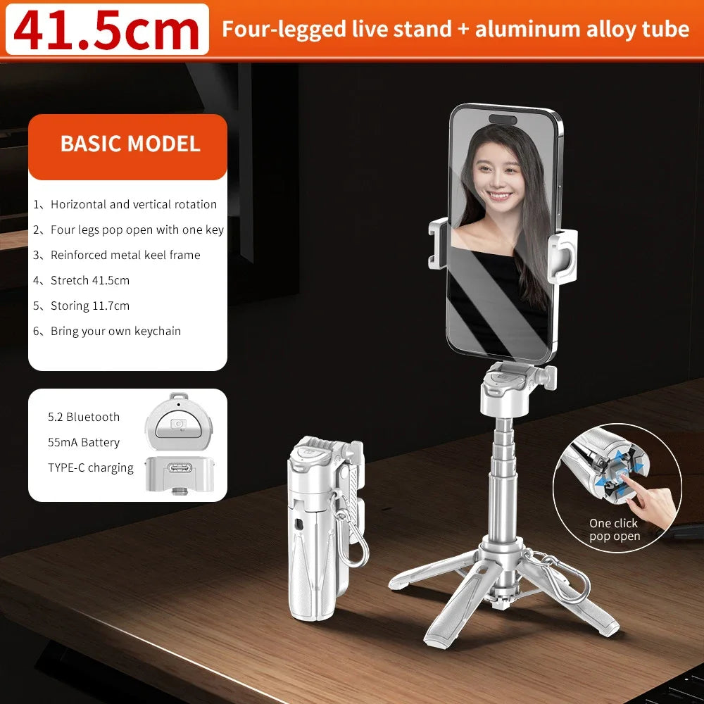 P15Mini Selfie Stick Tripod 3 in 1  Extendable Grip Phone Tripod with Detachable Remote for Vlog Livestreaming Photography