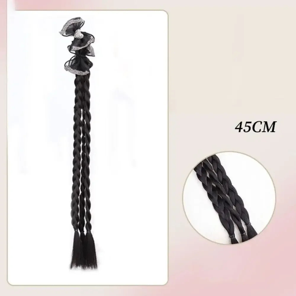 Y2K Girls Bowknot Twisted Braided Synthetic Wig Simulation Double Ponytail Women Extensions