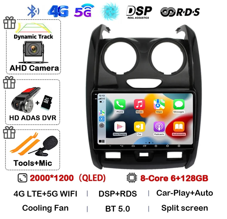 Android 14 Carplay Auto Car Radio For Renault Duster 2015 2016 2017 2018 2019 2020 Multimidia Video Player GPS 4G+WIFI Stereo BT