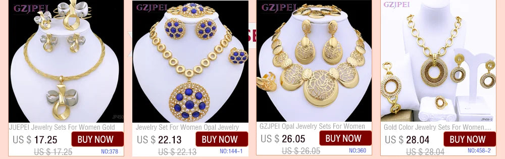 Dubai Gold Color Women Jewelry Sets Classic Design Necklace Earrings Charm Bracelet Ring  Banquet Party Jewelry 18K Gold Plated