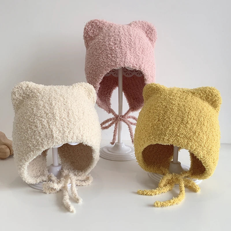 Winter Baby Beanie Cap Cartoon Ear Protection Soft Warm Knitted Hat For Boy Girl Toddler Cute Cat Crochet Hats Gorros Kids