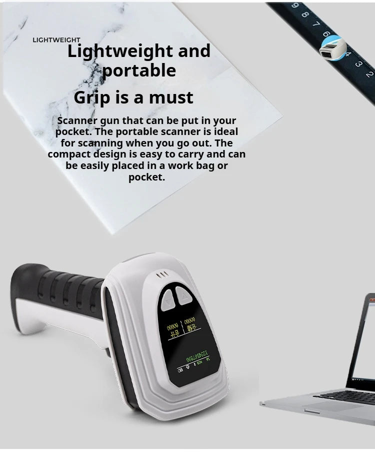 Wireless Handheld 2D Bluetooth Barcode Scanner PDF417 Data Matrix QR Code Reader with LCD Screen Display Image Logistic Reader