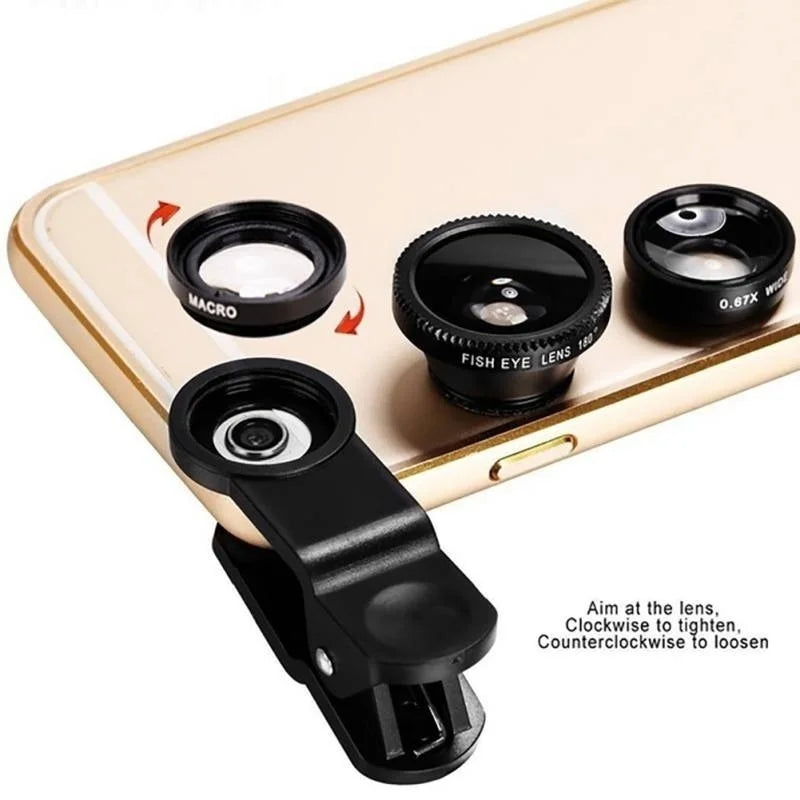 3in1 Fisheye Wide Angle Micro Camera Lens for iPhone Xiaomi Redmi 3in1 Zoom Fish Eye Len on Smartphone Lenses with Phone Clip