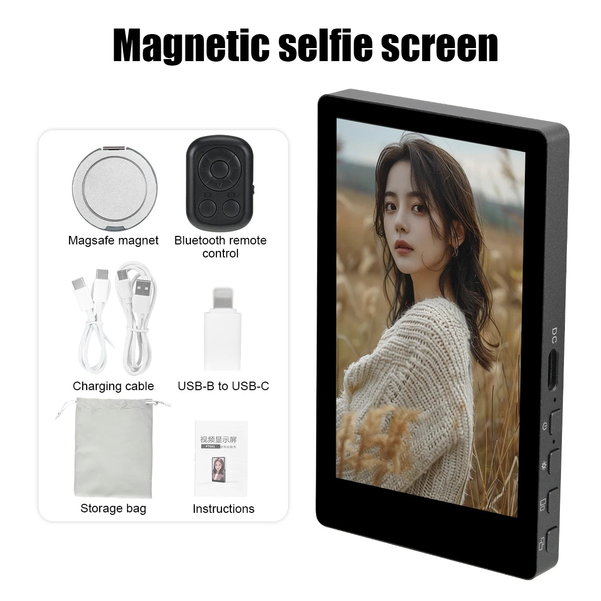 Wireless Magnetic Mount Vlog Selfie Monitor Screen Phone Rear Camera Selfie WiFi Bluetooth Connection for Selfie Live Vlog