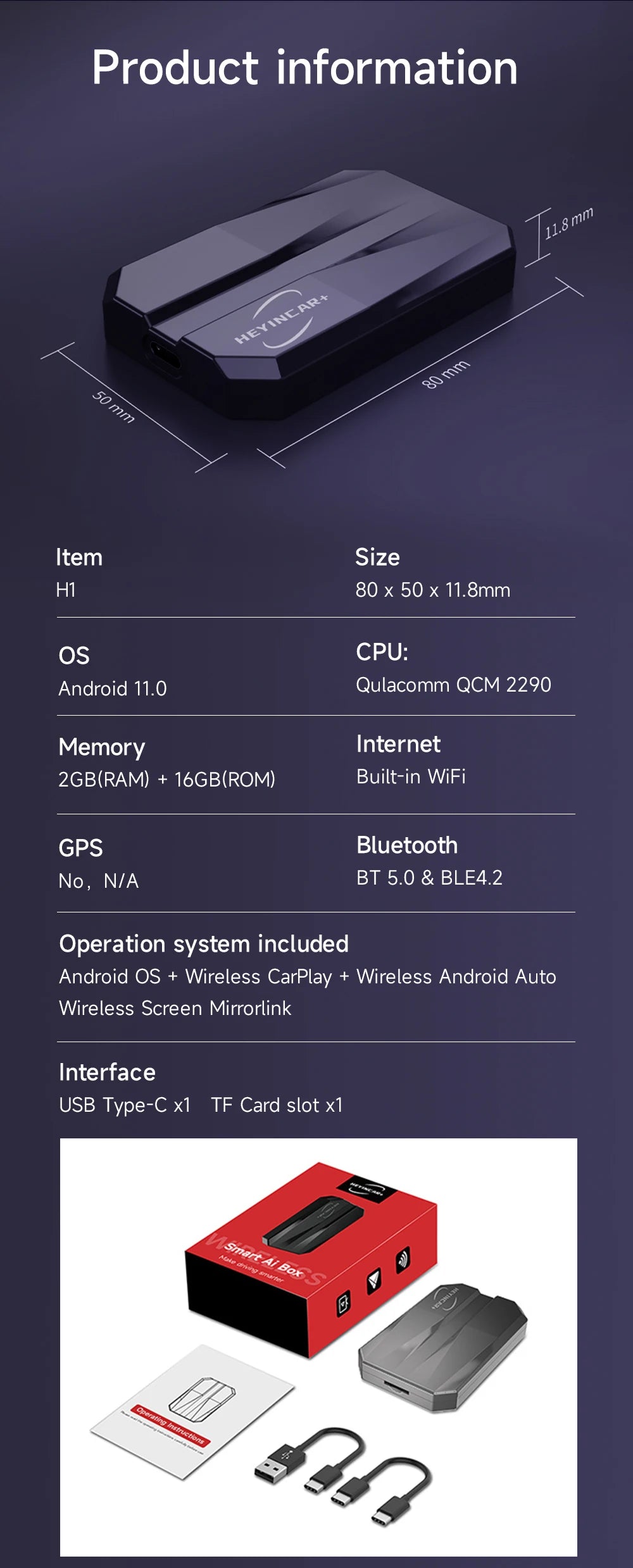 2024 HEYINCAR CarPlay Smart Ai Box Android Wireless CarPlay Android Auto Adapter For Netflix For YouTube car intelligent systems